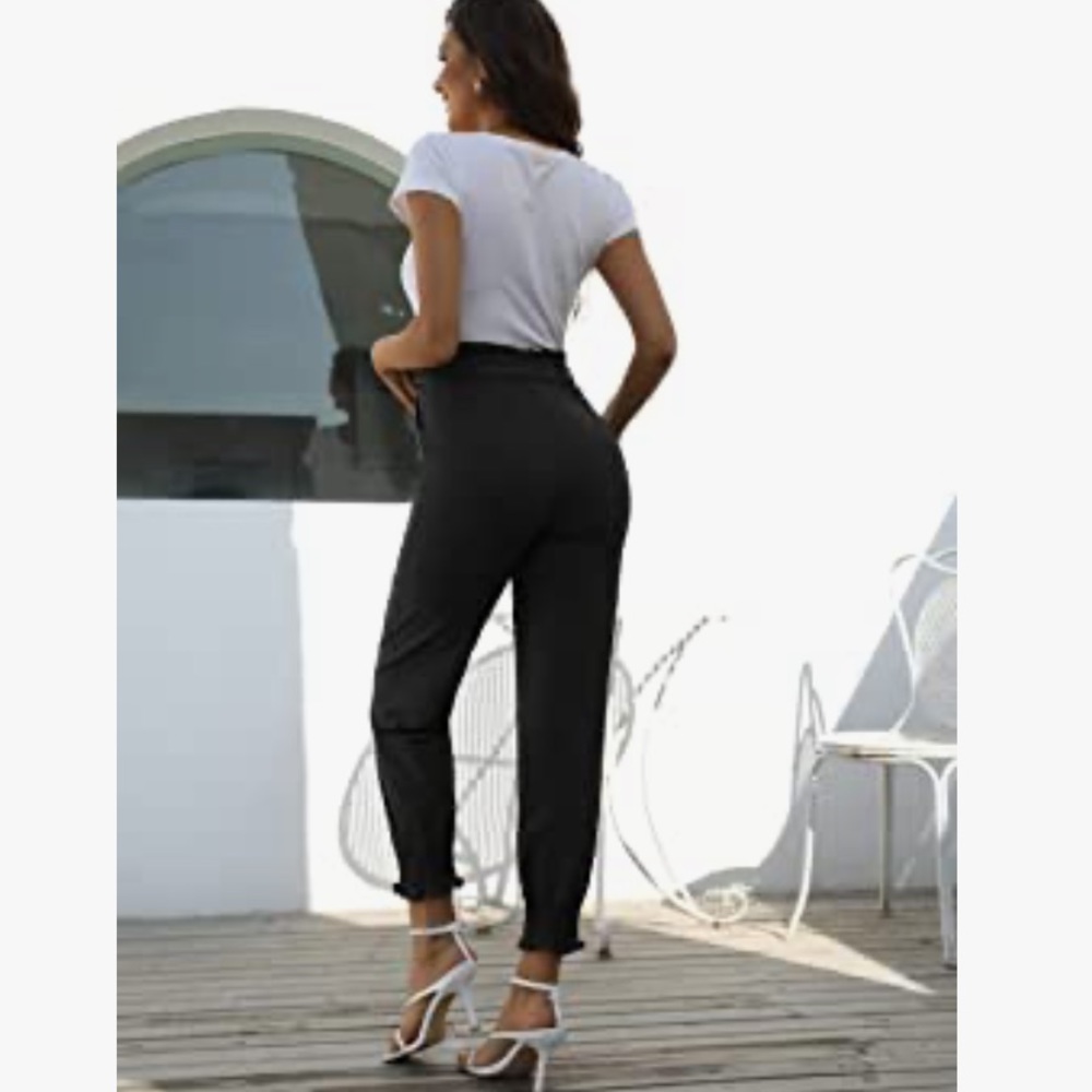 Women’s Casual Cropped Pants with High Waist and Pockets L - Picture 4 of 5